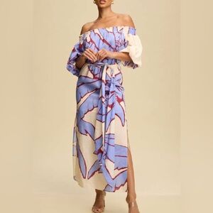 Chic One Shoulder Blue and Cream Dress